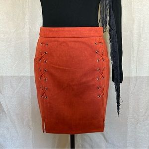 High Waist Lace Up Bodycon Faux Suede Skirt
